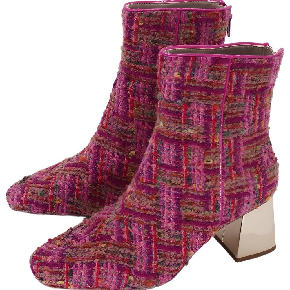 Women's Betsey Johnson Stevie Block Heel Dress Boots Pink Multi US 7M - Picture 2 of 6
